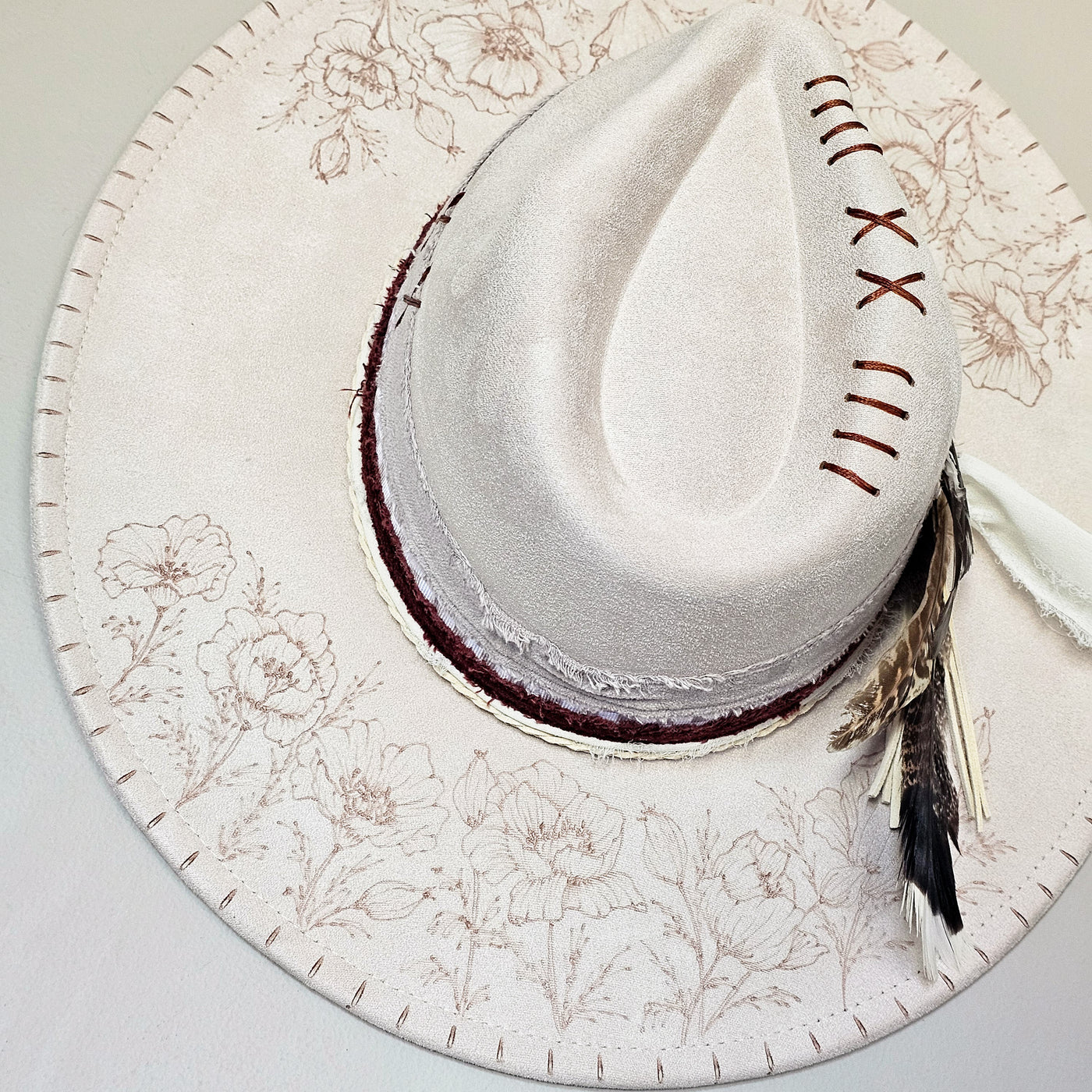 Prim and Poppy || Ivory Suede Burned Wide Brim Hat