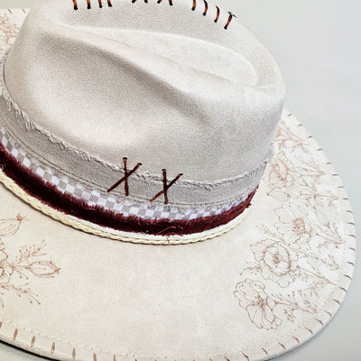 Prim and Poppy || Ivory Suede Burned Wide Brim Hat