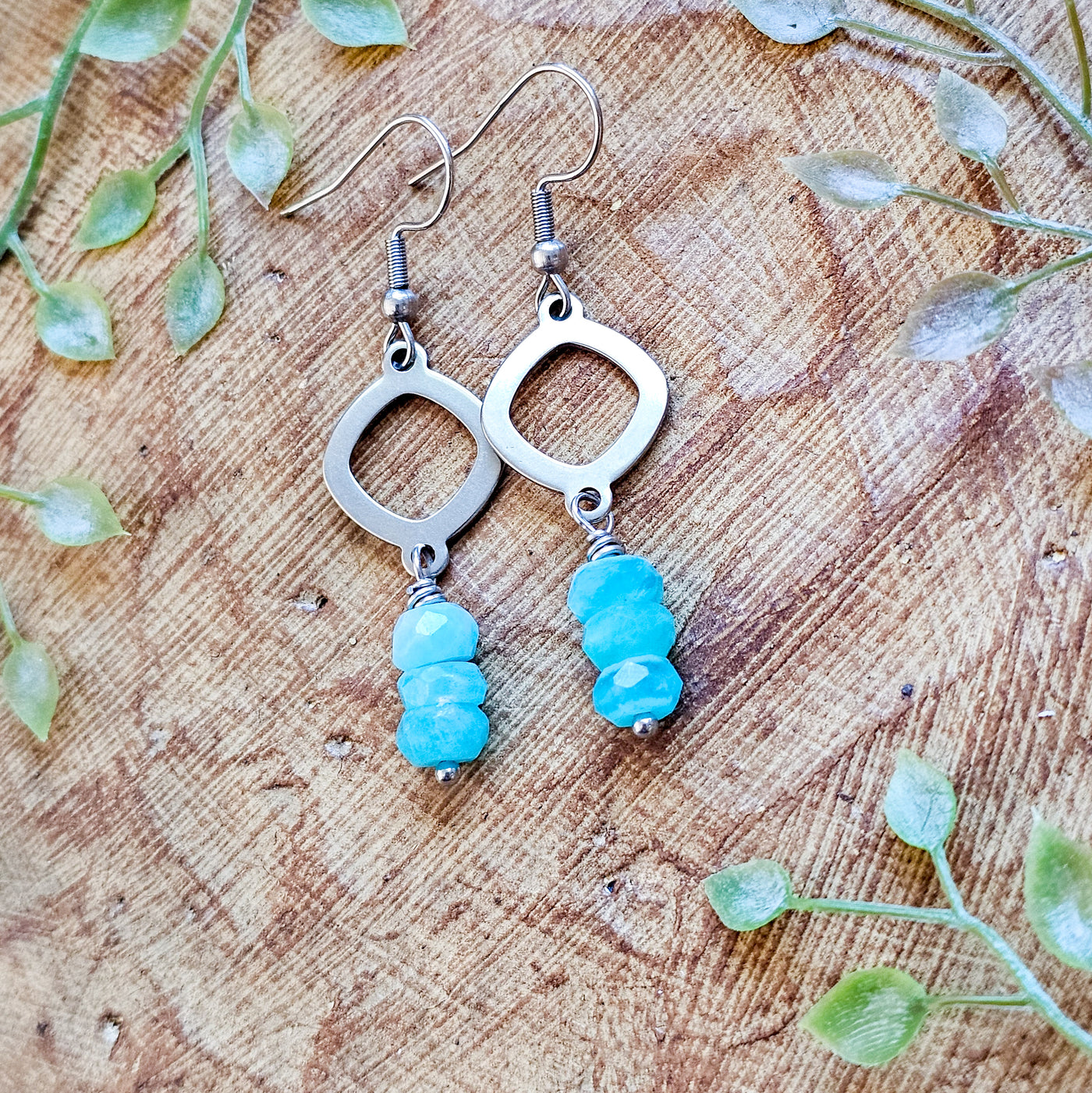 Blue Apatite + Steel Earrings