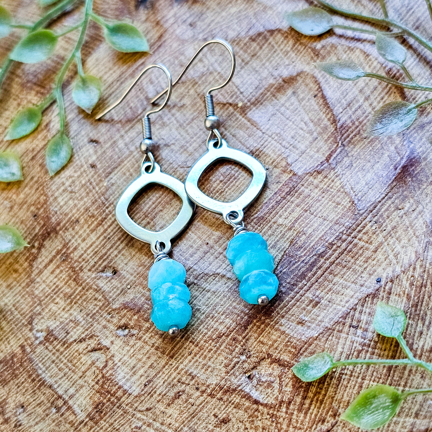 Blue Apatite + Steel Earrings