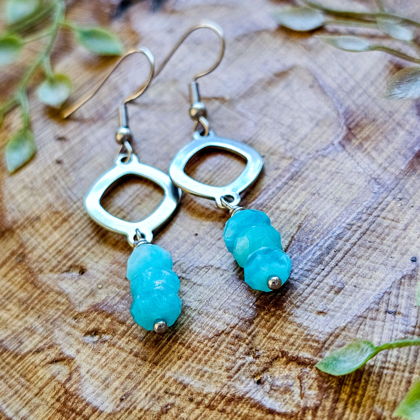 Blue Apatite + Steel Earrings