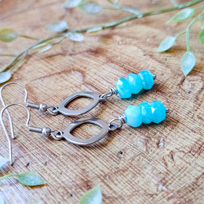 Blue Apatite + Steel Earrings