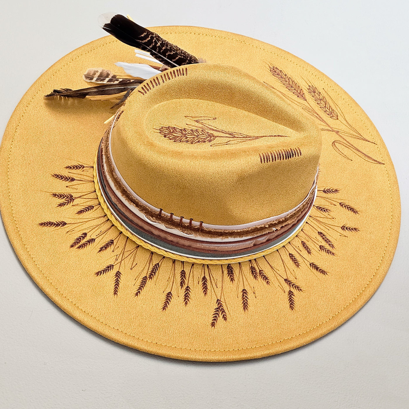 Golden Wheat || Mustard Suede Burned Wide Brim Hat