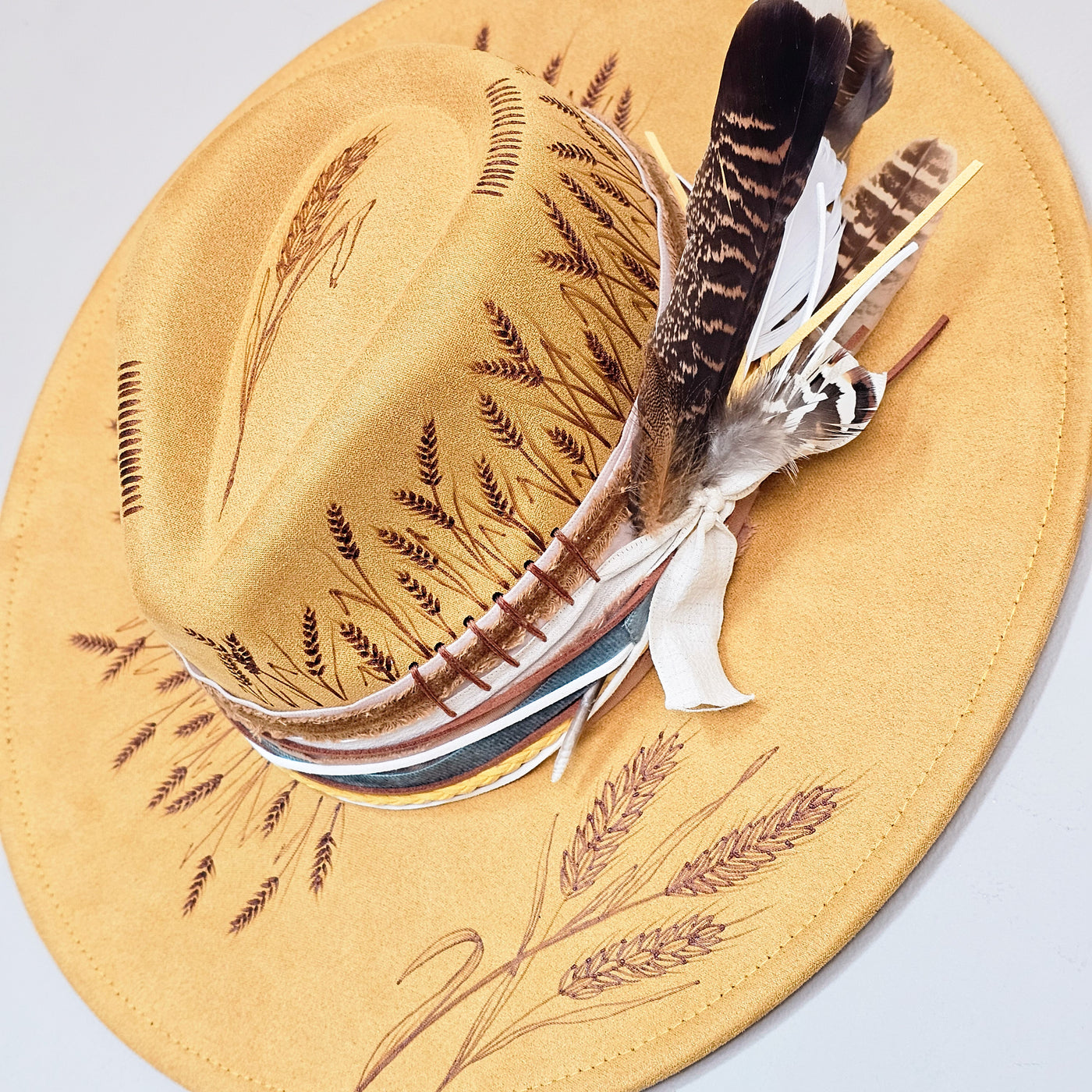 Golden Wheat || Mustard Suede Burned Wide Brim Hat