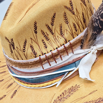 Golden Wheat || Mustard Suede Burned Wide Brim Hat