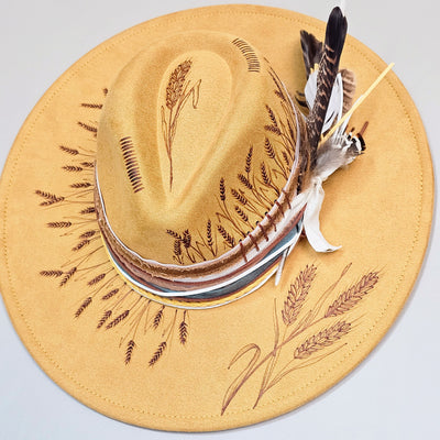 Golden Wheat || Mustard Suede Burned Wide Brim Hat