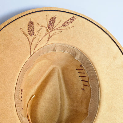 Golden Wheat || Mustard Suede Burned Wide Brim Hat