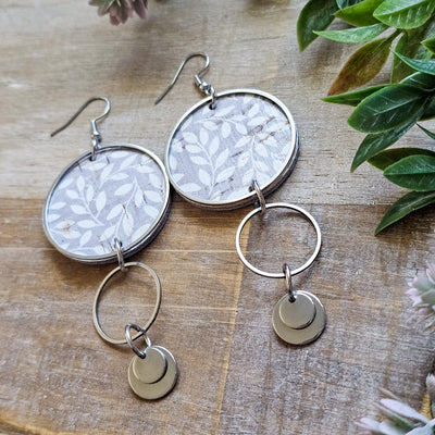 Floral Cork + Steel Hoop Drop Earrings