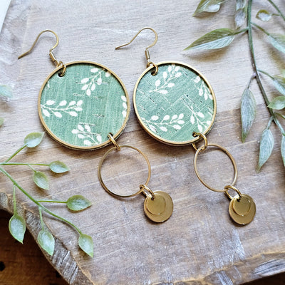 Floral Cork + Steel Hoop Drop Earrings