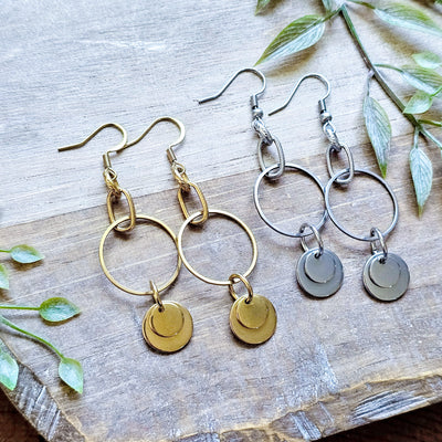 Steel Hoop Drop Earrings