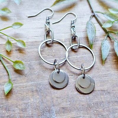 Steel Hoop Drop Earrings