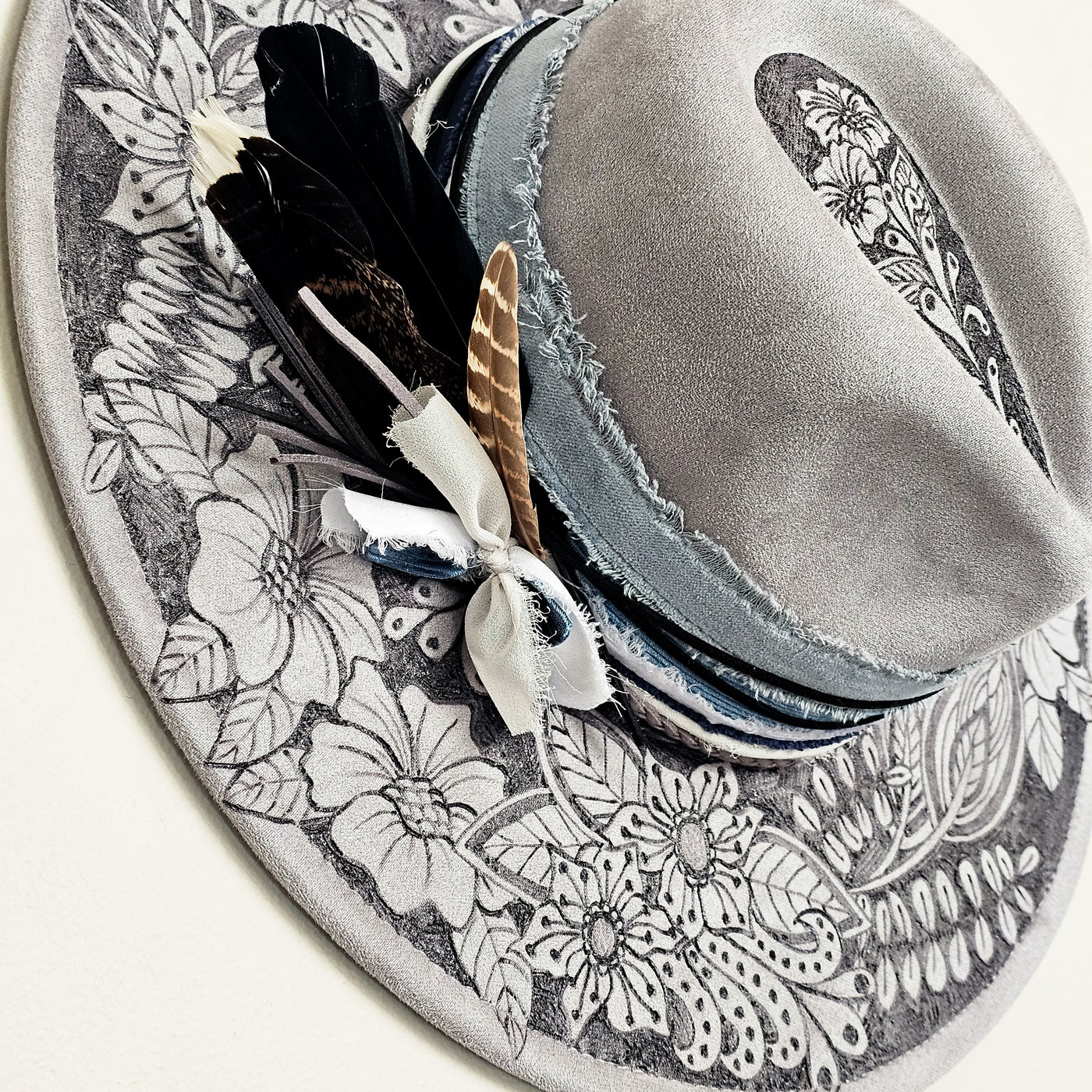 Let's Ride || Gray Suede Burned Wide Brim Hat