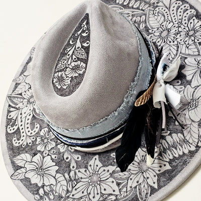 Let's Ride || Gray Suede Burned Wide Brim Hat