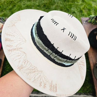 Mountain Magic || Ivory Suede Burned Wide Brim Hat