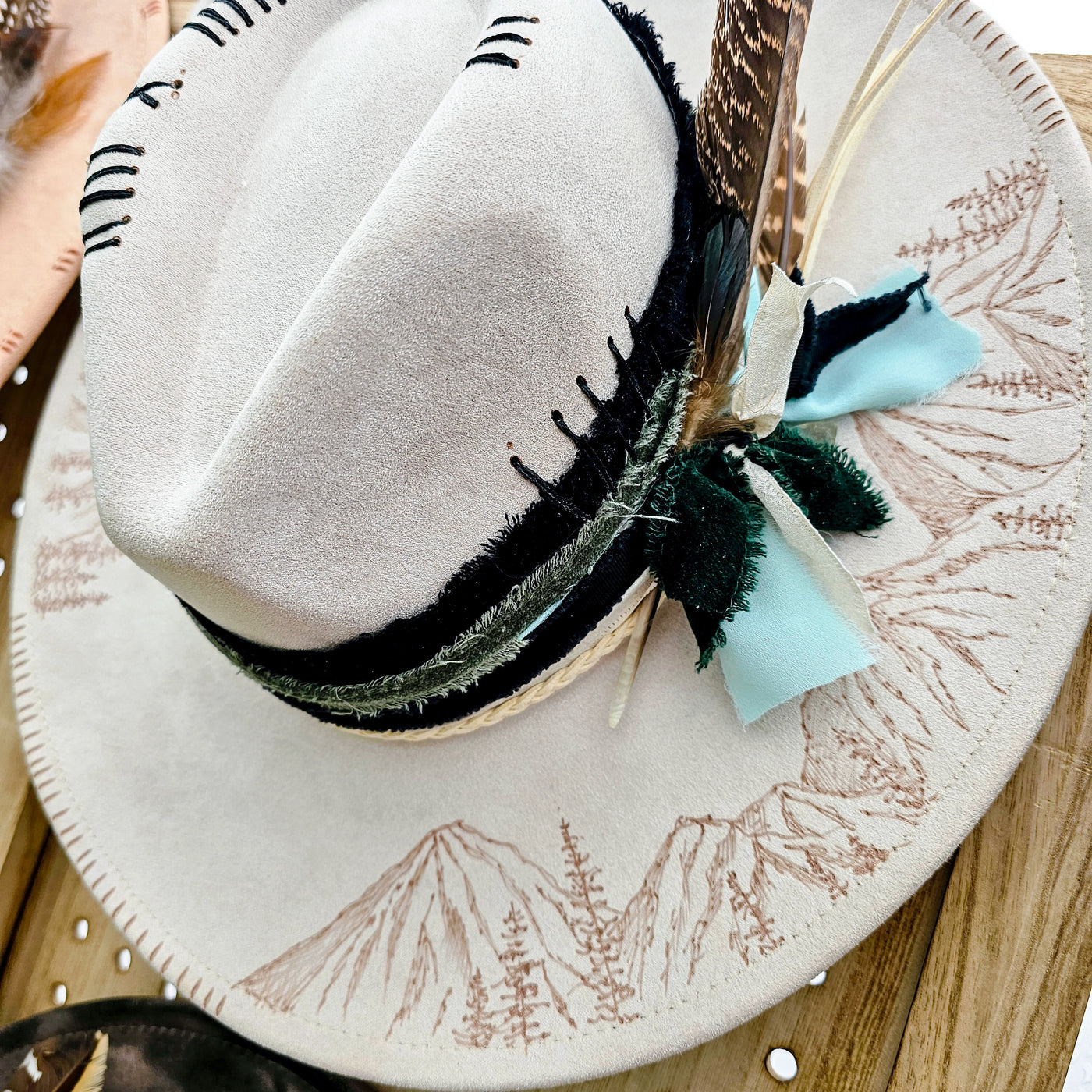 Mountain Magic || Ivory Suede Burned Wide Brim Hat