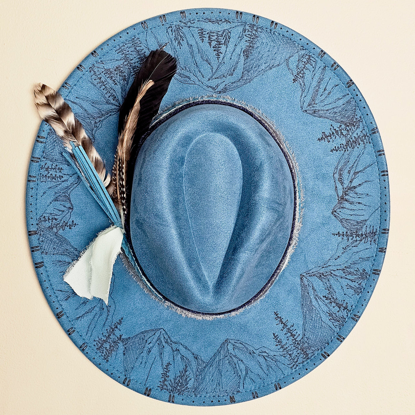 Mountain Blues || Blue Suede Burned Wide Brim Hat