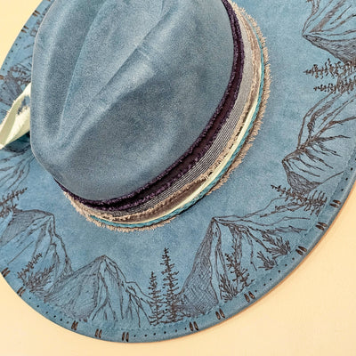 Mountain Blues || Blue Suede Burned Wide Brim Hat