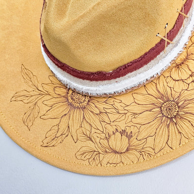 August || Mustard Suede Burned Wide Brim Hat