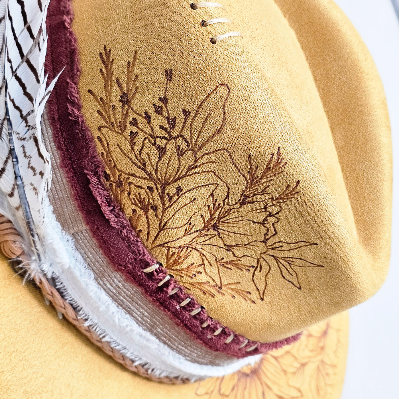 August || Mustard Suede Burned Wide Brim Hat