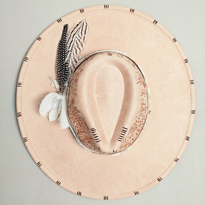 Peachy Queen || Peachy Pink Suede Burned Wide Brim Hat