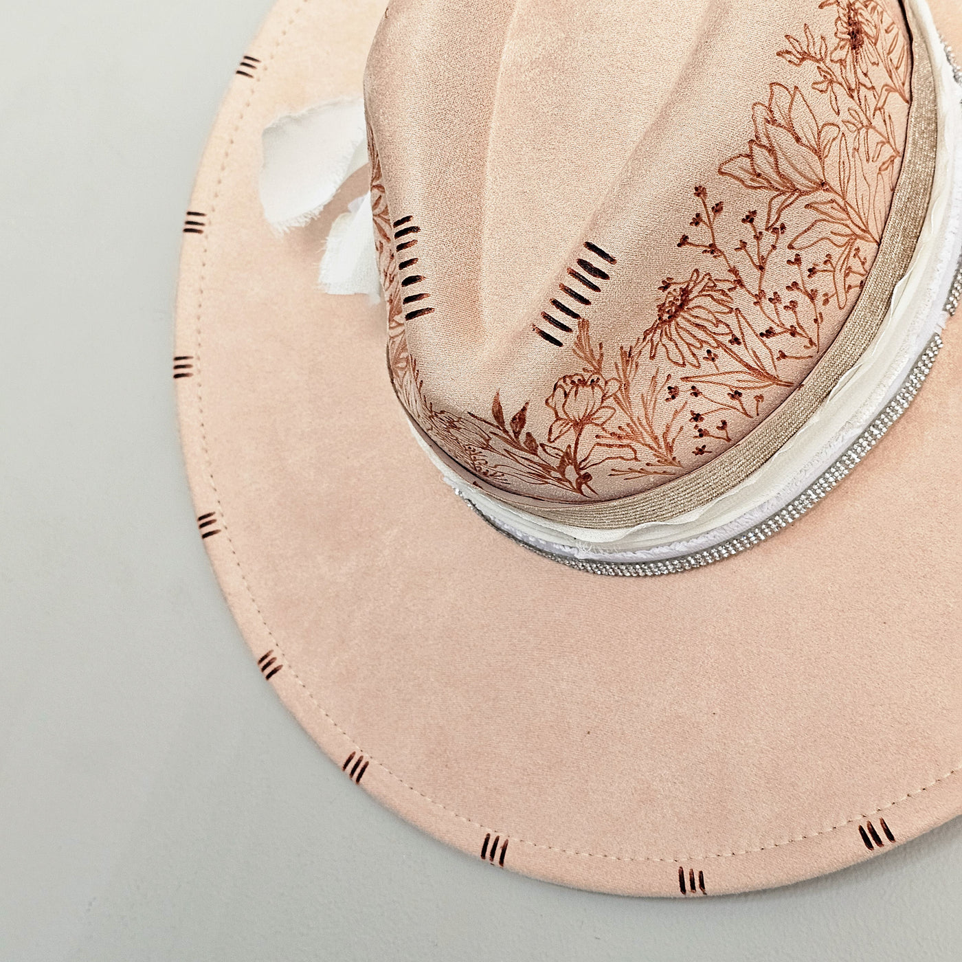 Peachy Queen || Peachy Pink Suede Burned Wide Brim Hat