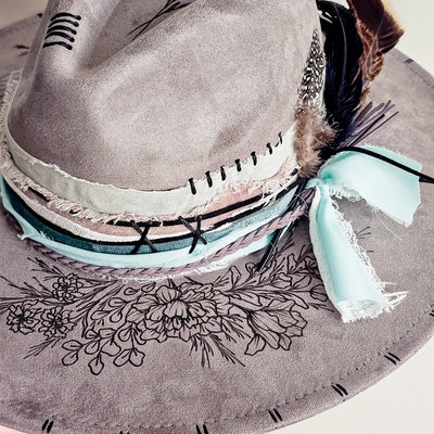 Gray Skies || Gray Suede Burned Wide Brim Hat