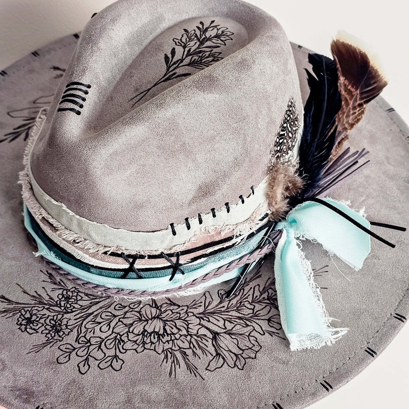 Gray Skies || Gray Suede Burned Wide Brim Hat