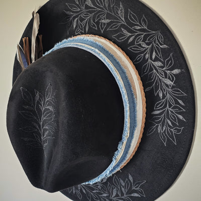 Little Black Hat || Black Burned Skinny Brim Hat