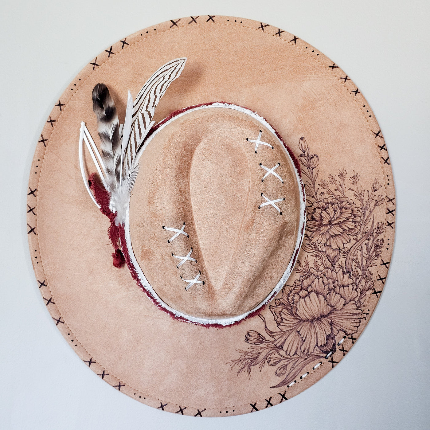 Country Carnation || Tan Suede Burned Wide Brim Hat