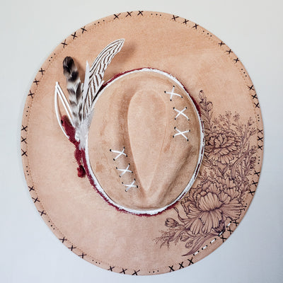 Country Carnation || Tan Suede Burned Wide Brim Hat