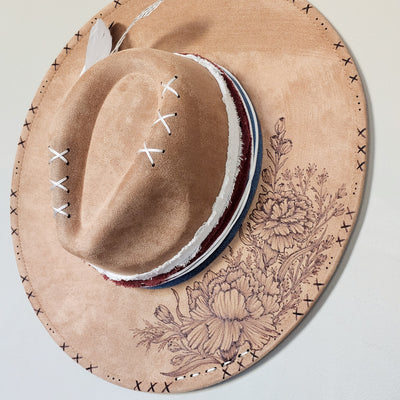 Country Carnation || Tan Suede Burned Wide Brim Hat