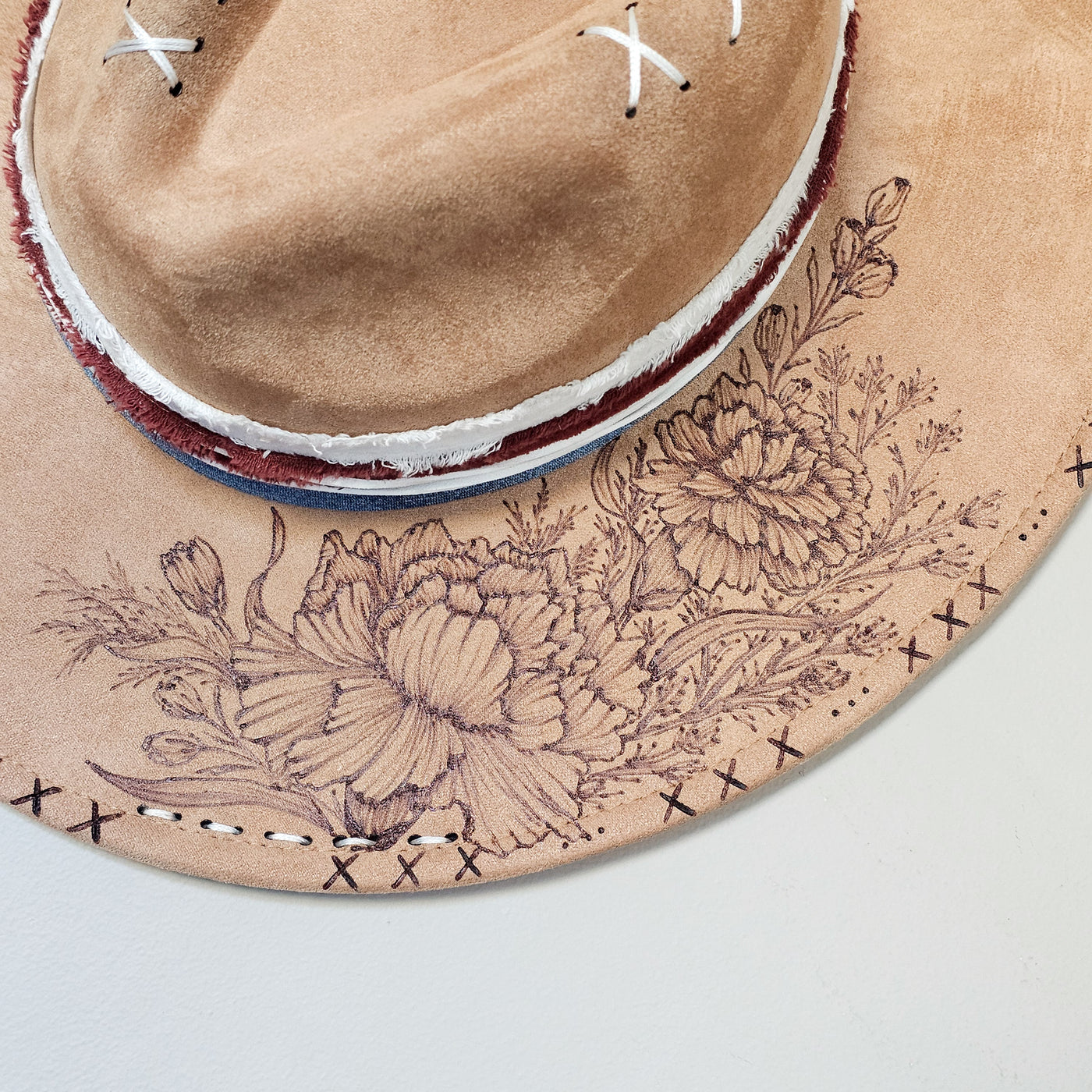 Country Carnation || Tan Suede Burned Wide Brim Hat