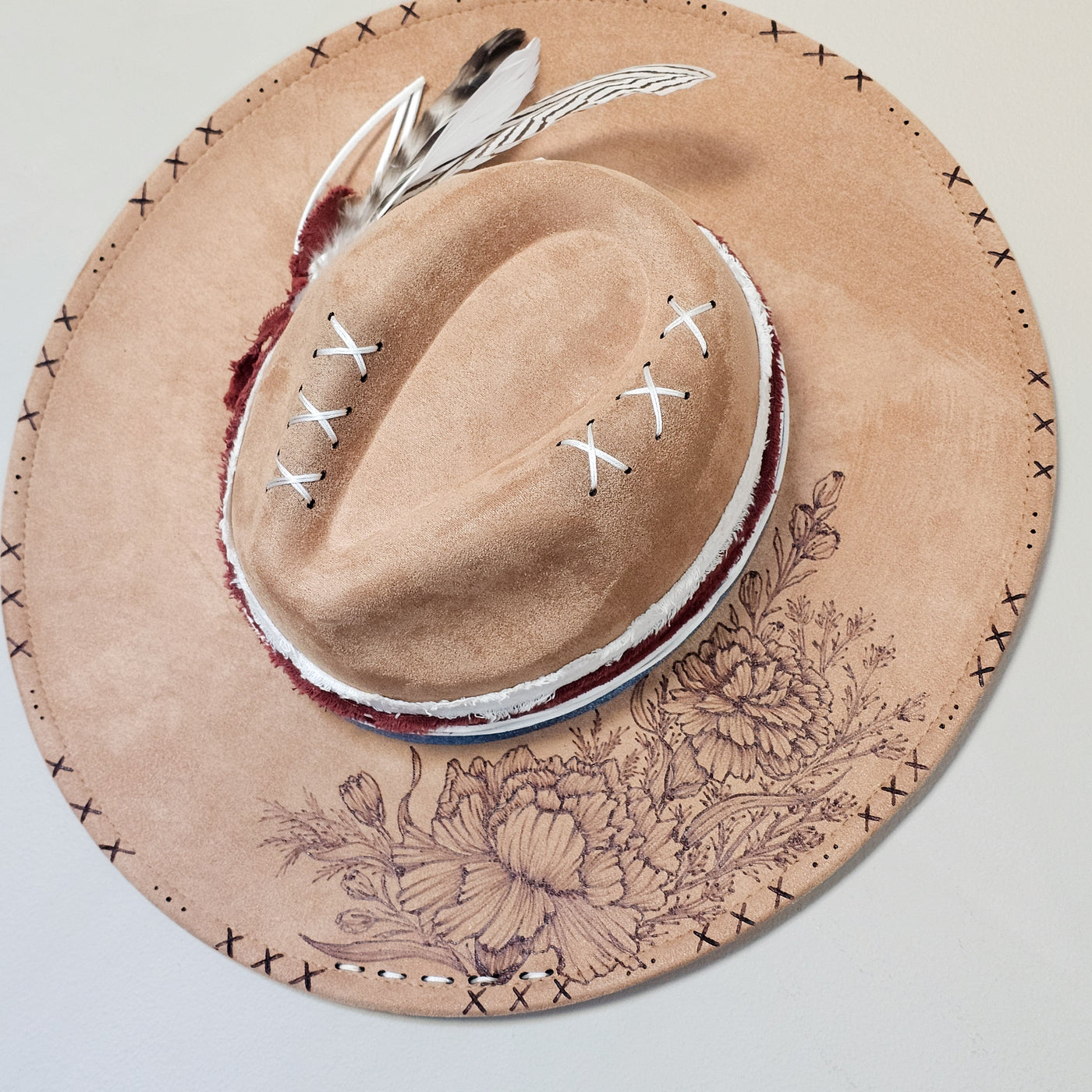 Country Carnation || Tan Suede Burned Wide Brim Hat