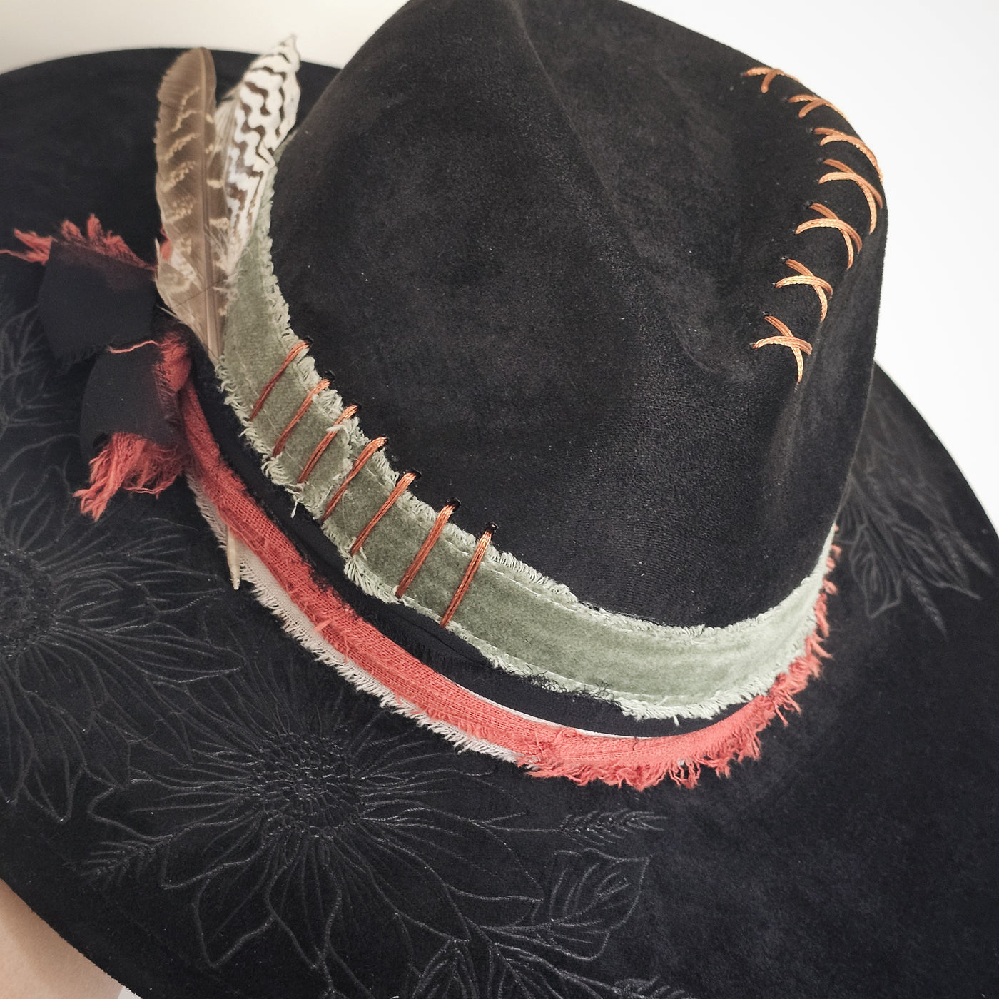 Black Beauty || Black Suede Burned Wide Brim Hat