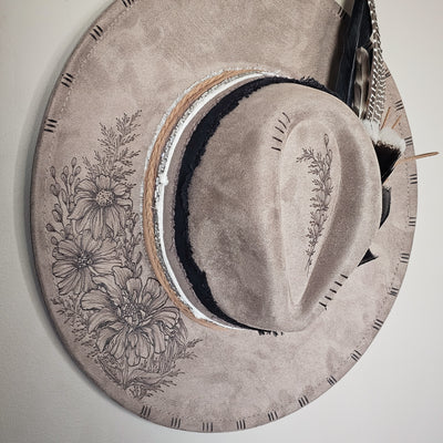 A Little Sparkle|| Taupe Suede Burned and Painted Wide Brim Hat