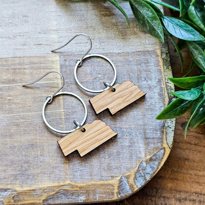 Nebraska (Wood) + Steel Hoop Earrings