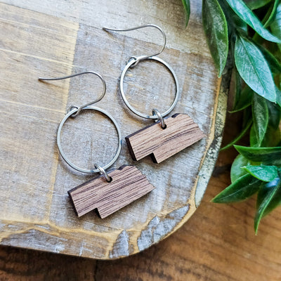 Nebraska (Wood) + Steel Hoop Earrings