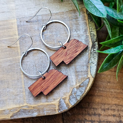 Nebraska (Wood) + Steel Hoop Earrings