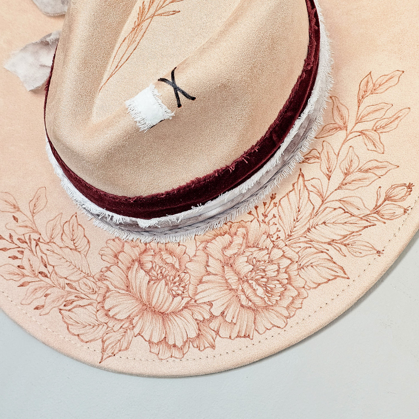 Beauty Queen || Peachy Pink Suede Burned Wide Brim Hat