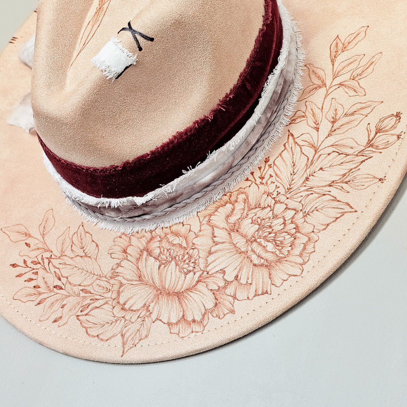 Beauty Queen || Peachy Pink Suede Burned Wide Brim Hat