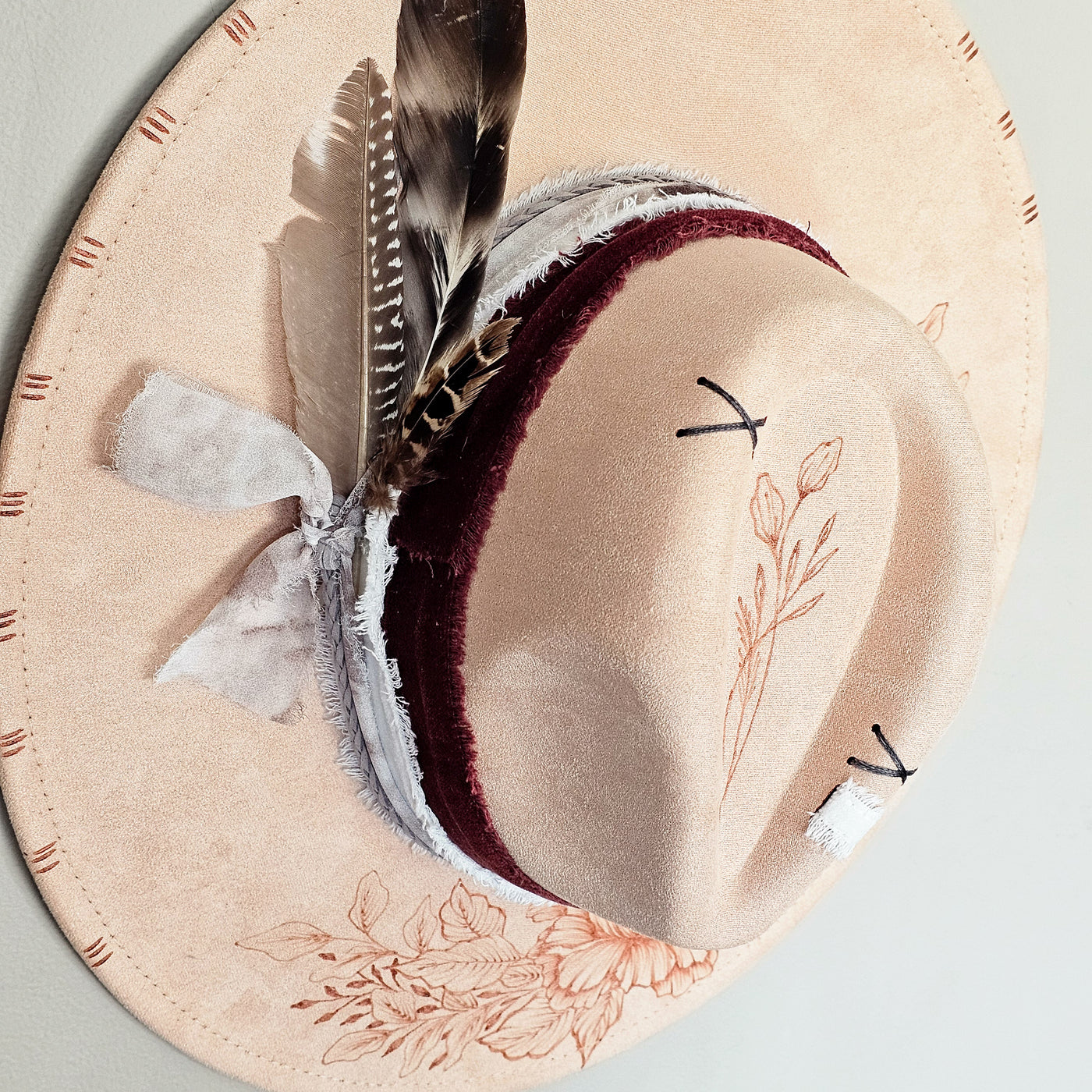 Beauty Queen || Peachy Pink Suede Burned Wide Brim Hat