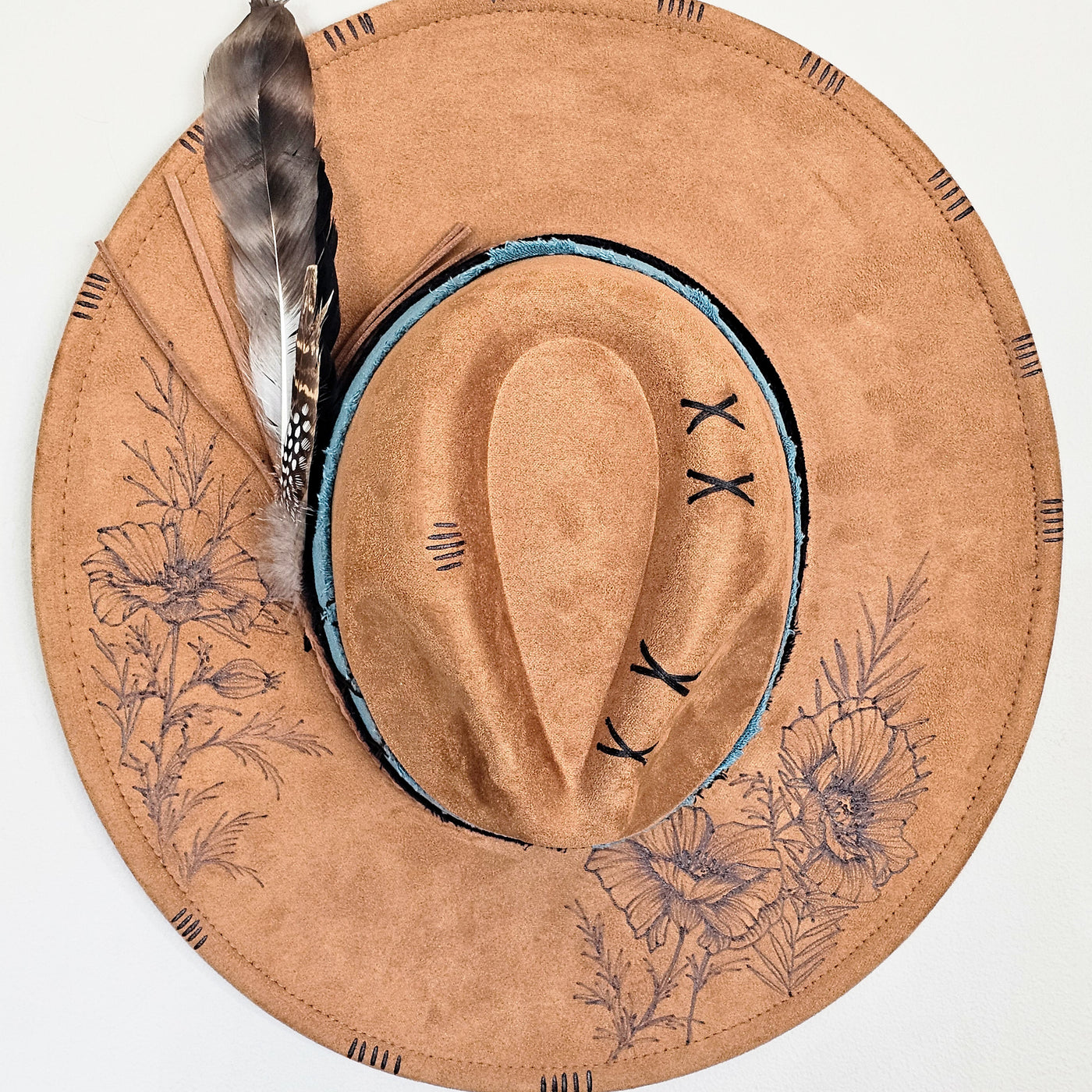 Turquoise Poppy || Camel/Medium Tan Burned Wide Brim Hat