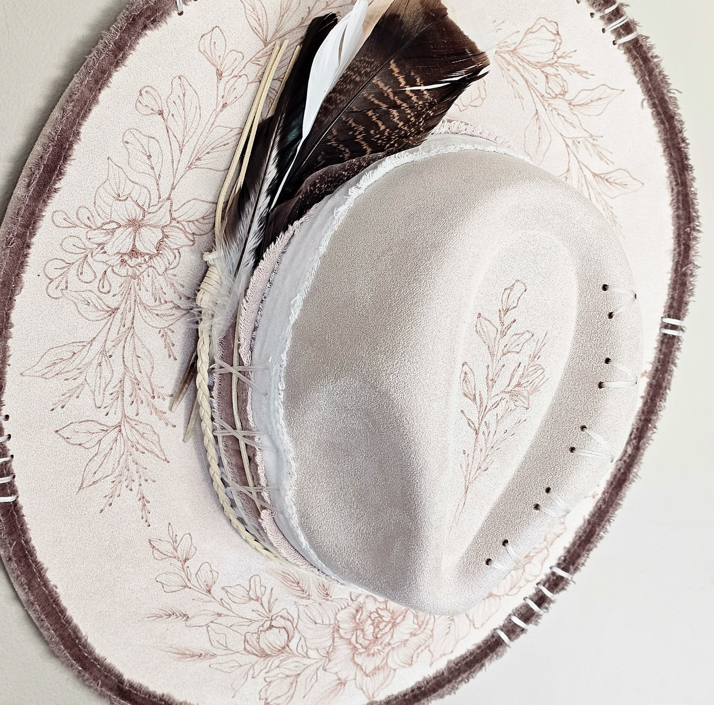 Country Glam || Ivory Suede Burned Wide Brim Hat