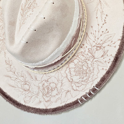 Country Glam || Ivory Suede Burned Wide Brim Hat