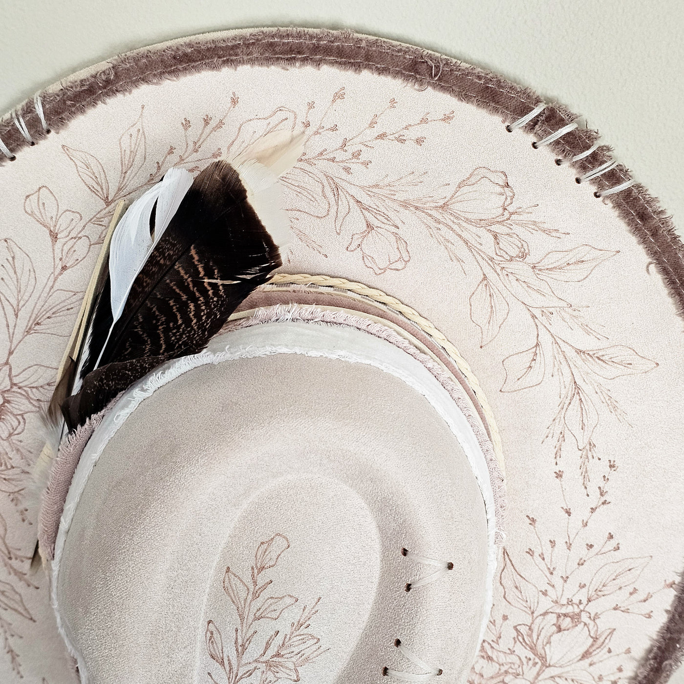 Country Glam || Ivory Suede Burned Wide Brim Hat