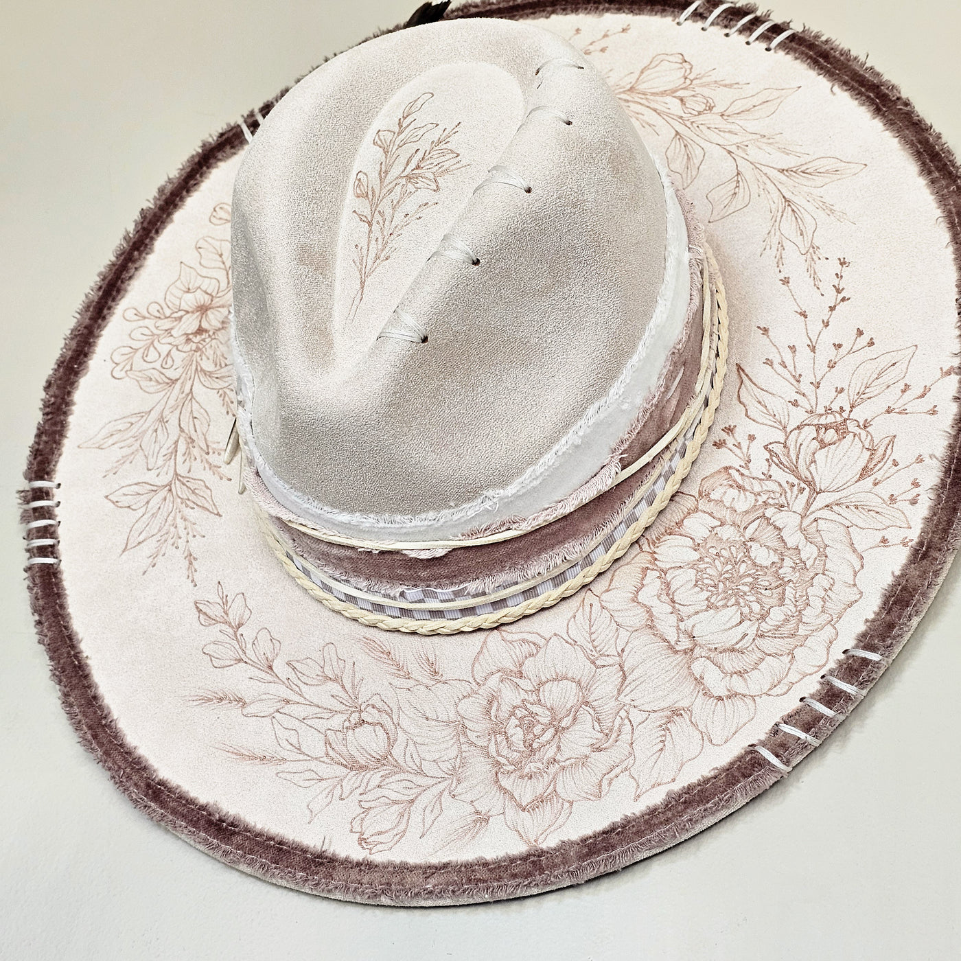 Country Glam || Ivory Suede Burned Wide Brim Hat