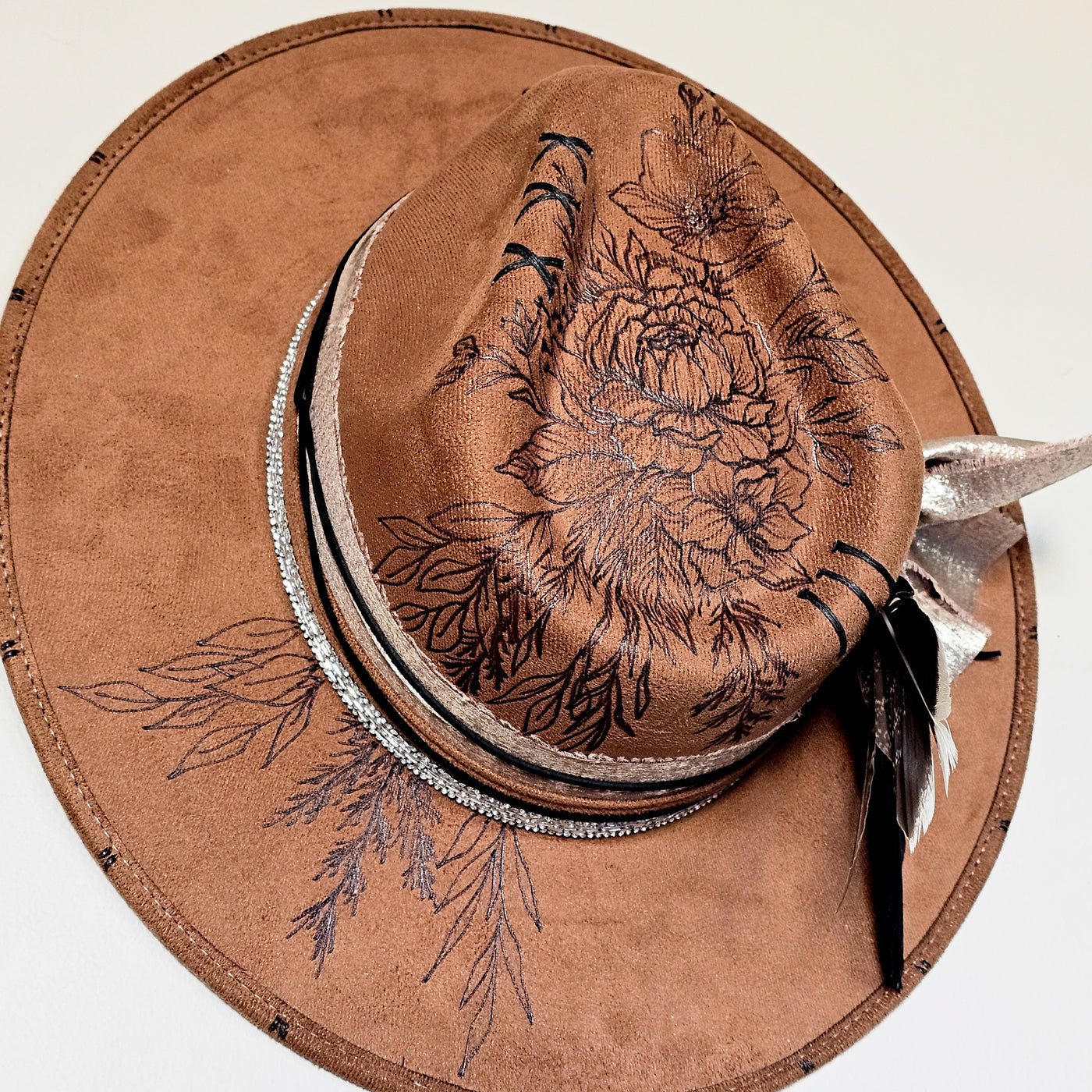 Floral Cascade |XL| Camel Brown Burned Wide Brim Stiff Hat