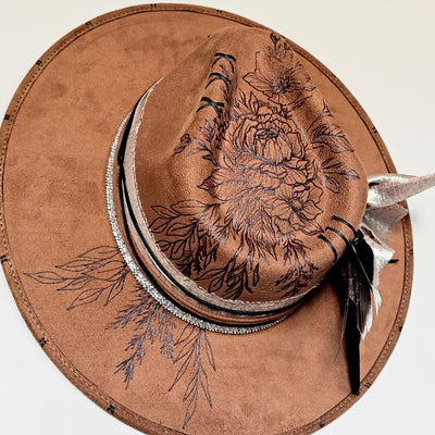 Floral Cascade |XL| Camel Brown Burned Wide Brim Stiff Hat