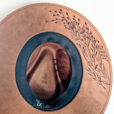 Floral Cascade |XL| Camel Brown Burned Wide Brim Stiff Hat