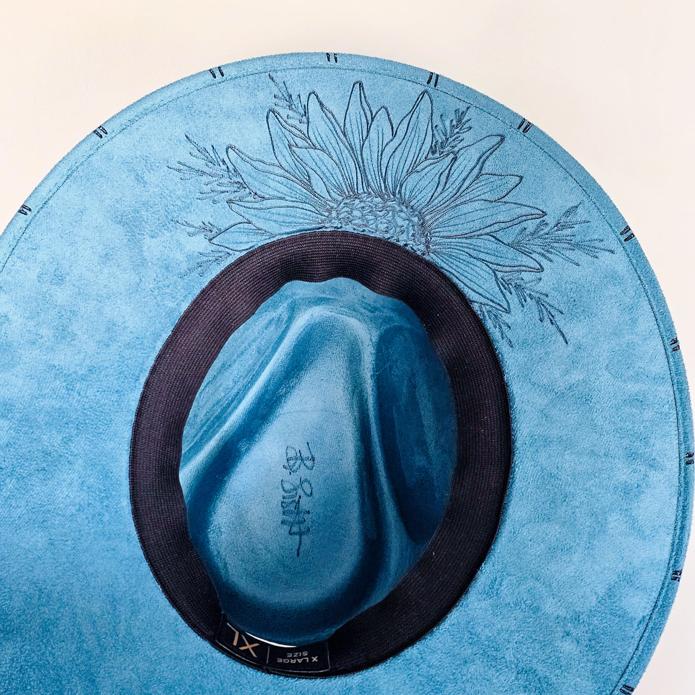 Turquoise Sunflowers |XL| Turquoise Burned Wide Brim Stiff Hat